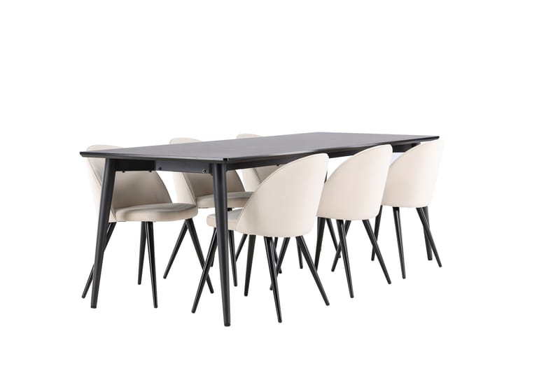 Ellis Matgrupp 230 cm Rektangulär med 6 Velvet stolar - Svart/Beige - Möbler - Bord & matgrupper - Matgrupper