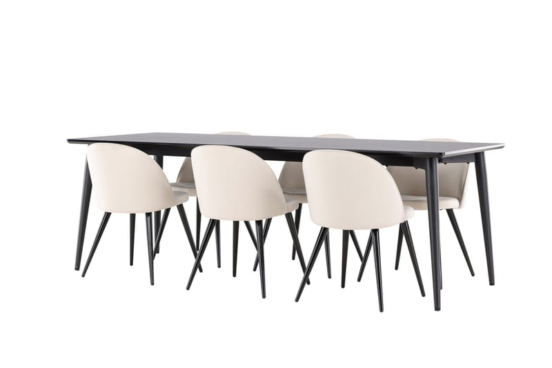 Ellis Matgrupp 230 cm Rektangulär med 6 Velvet stolar - Svart/Beige - Möbler - Bord & matgrupper - Matgrupper