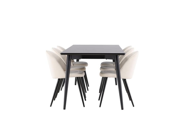Ellis Matgrupp 230 cm Rektangulär med 6 Velvet stolar - Svart/Beige - Möbler - Bord & matgrupper - Matgrupper