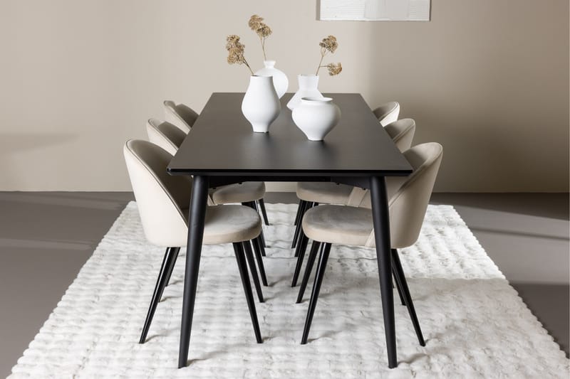 Ellis Matgrupp 230 cm Rektangulär med 6 Velvet stolar - Svart/Beige - Möbler - Bord & matgrupper - Matgrupper