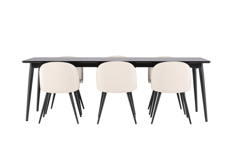 Ellis Matgrupp 230 cm Rektangulär med 6 Velvet stolar - Svart/Beige - Möbler - Bord & matgrupper - Matgrupper