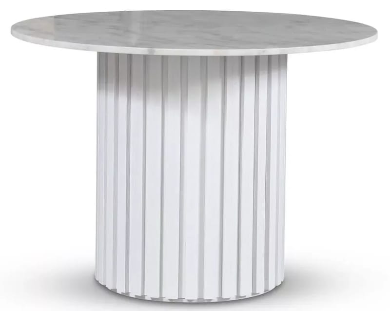 Empire matbord Ø105 cm - Ljus marmor / Vit lamell träfot, Ljus marmor/vit