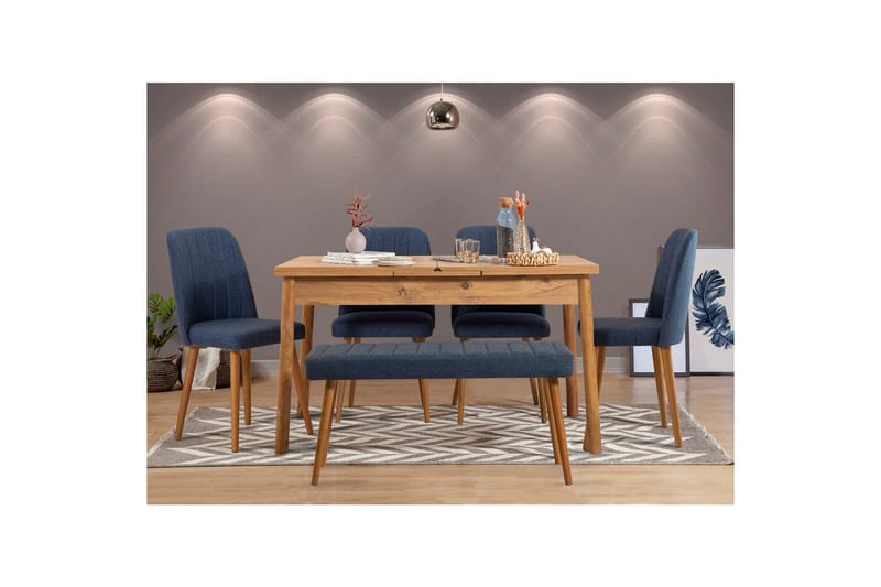 Ergene Matgrupp 120 cm Rektangulär - Natur/Blå - Möbler - Bord & matgrupper - Matgrupper