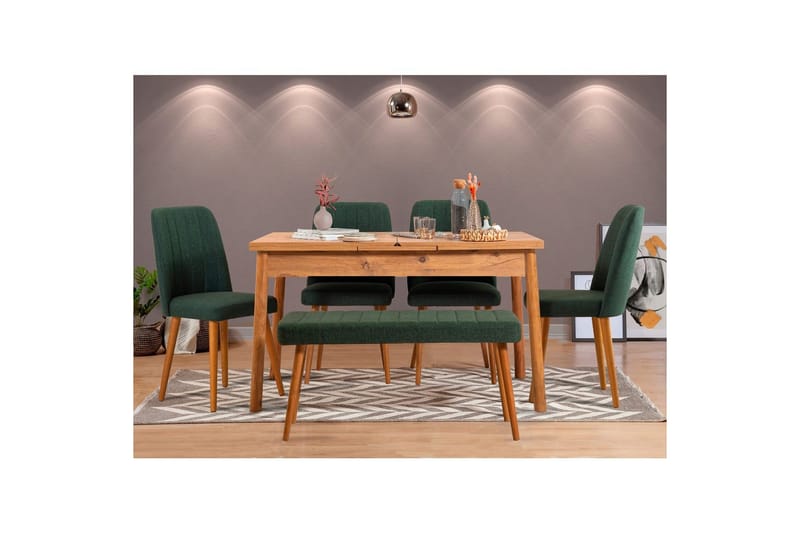 Ergene Matgrupp 120 cm Rektangulär - Natur/Grön - Möbler - Bord & matgrupper - Matgrupper