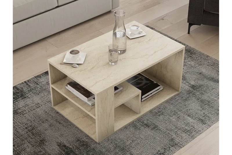Eros 80 cm Rektangulärt Soffbord med Hyllor i Trä - Beige - Möbler - Bord & matgrupper - Soffbord