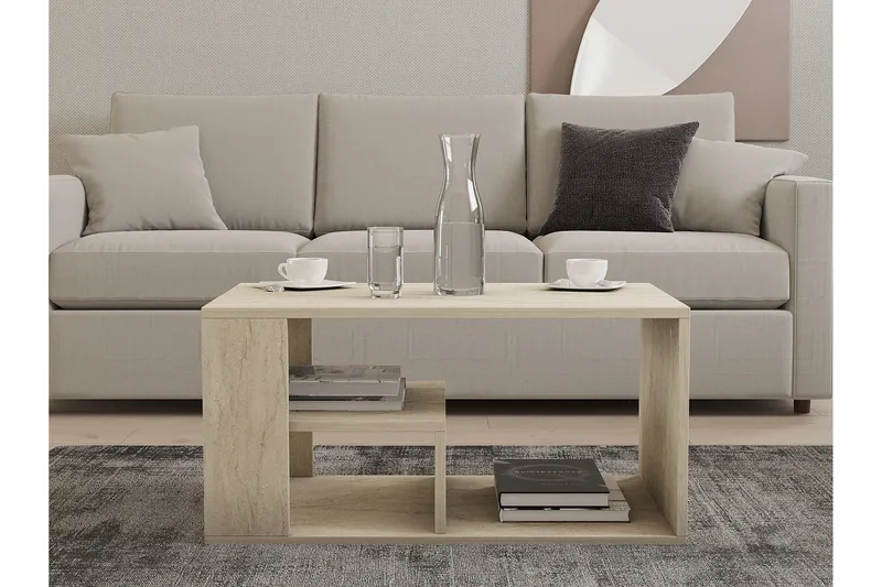 Eros 80 cm Rektangulärt Soffbord med Hyllor i Trä - Beige - Möbler - Bord & matgrupper - Soffbord