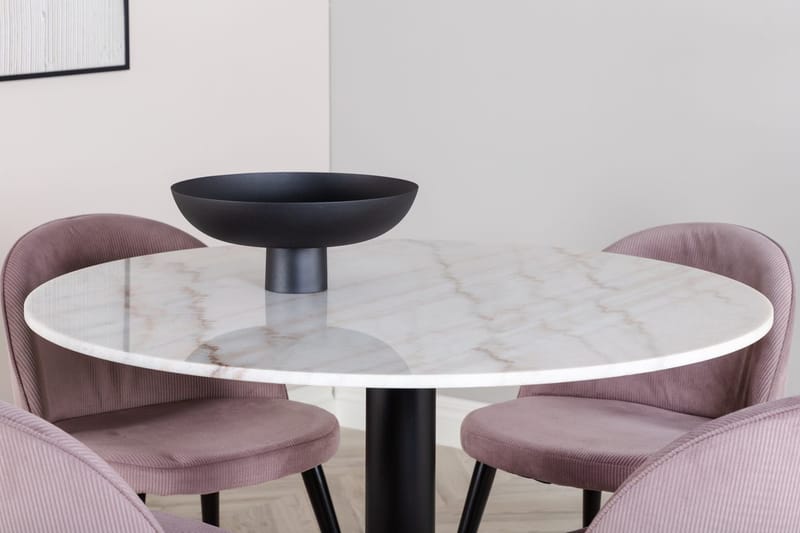 Estelle Matbord 106 cm Runt Marmor med 4 Velvet Matstol Manchester - Möbler - Bord & matgrupper - Matgrupper