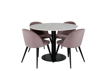 Estelle Matbord 106 cm Runt Marmor med 4 Velvet Matstol Manchester - Möbler - Bord & matgrupper - Matgrupper