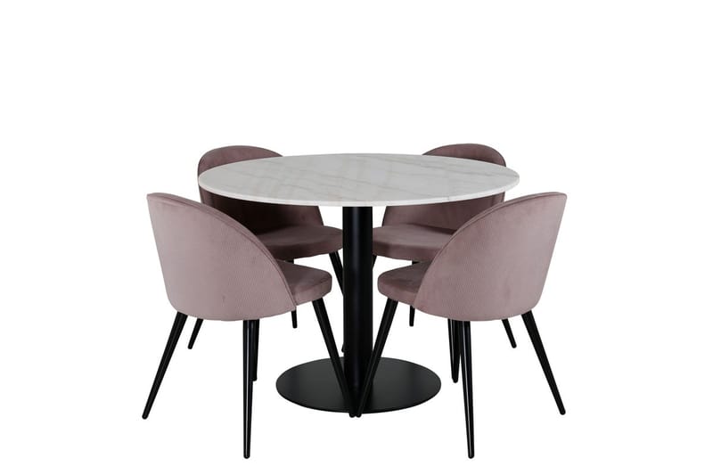 Estelle Matbord 106 cm Runt Marmor med 4 Velvet Matstol Manchester - Möbler - Bord & matgrupper - Matgrupper