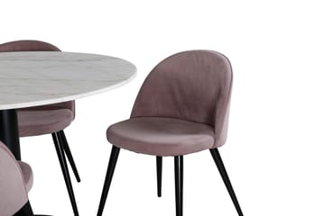 Estelle Matbord 106 cm Runt Marmor med 4 Velvet Matstol Manchester - Möbler - Bord & matgrupper - Matgrupper