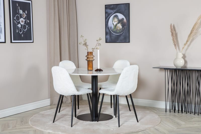 Estelle Matbord 106 cm Runt Marmor med 4 Polar Matstol