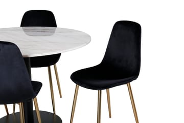 Estelle Matbord 106 cm Runt Marmor med 4 Polar Köksstol Sammet - Möbler - Bord & matgrupper - Matgrupper