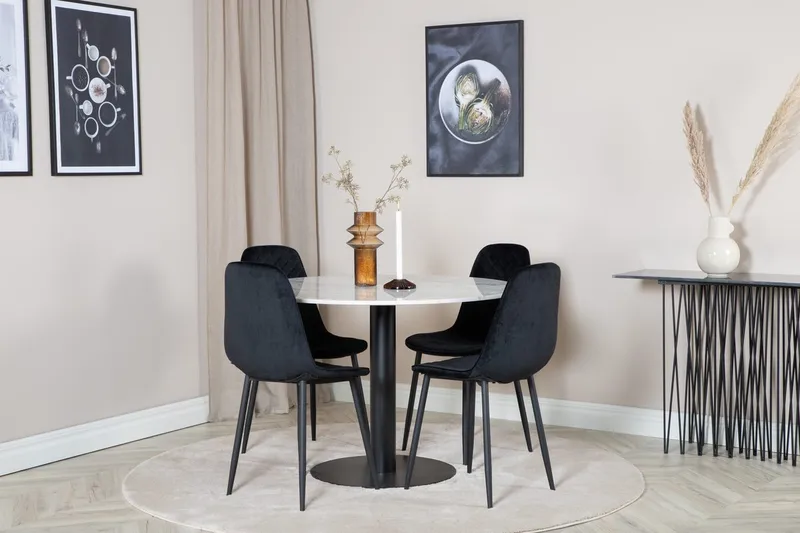 Estelle Matbord 106 cm Runt Marmor med 4 Polar Matstol