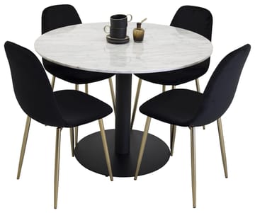 Estelle Matbord 106 cm Runt Marmor med 4 Polar Köksstol Sammet - Möbler - Bord & matgrupper - Matgrupper