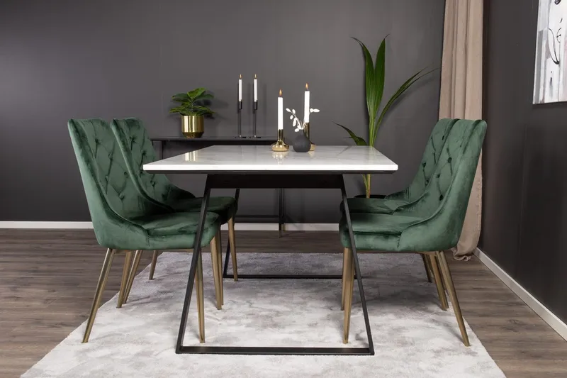 Estelle matbord med 4 Velvet Deluxe Sammetsstol
