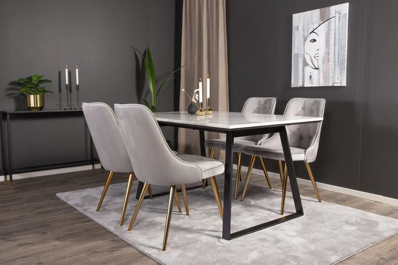 Estelle matbord med 4 Velvet Deluxe Sammetstol
