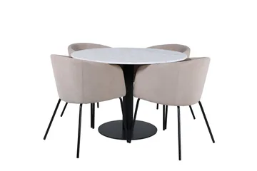 Estelle Matgrupp 106 cm Rund med 4 Berit stolar - Beige - Möbler - Bord & matgrupper - Matgrupper