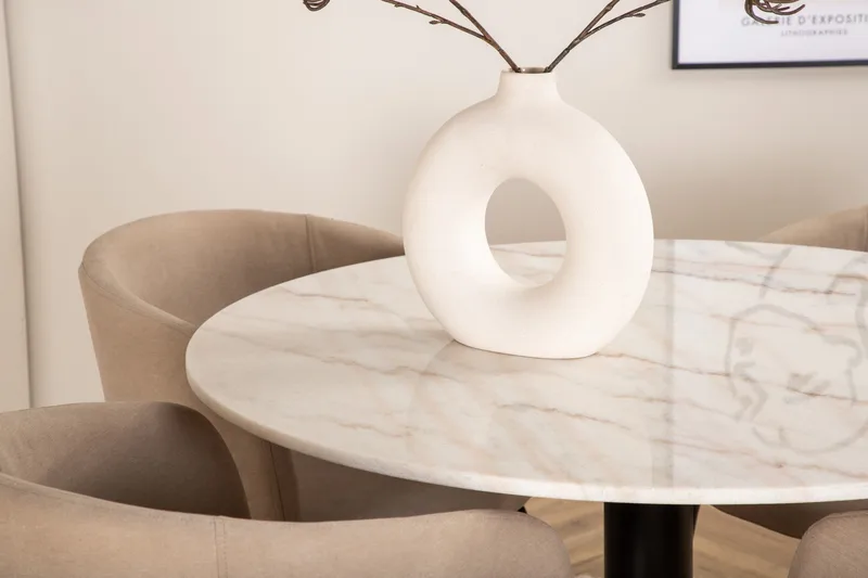 Estelle Matgrupp 106 cm Rund med 4 Berit stolar - Beige - Möbler - Bord & matgrupper - Matgrupper