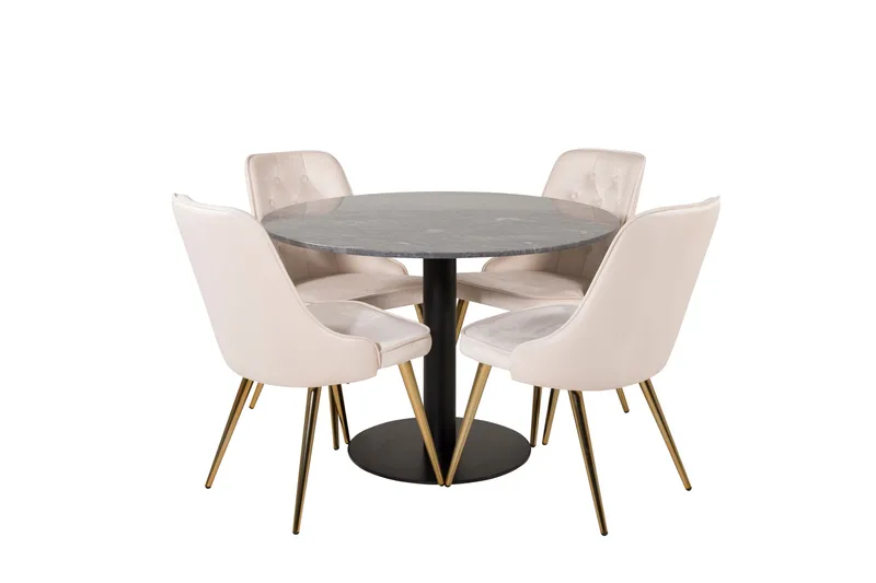 Estelle Matgrupp 106 cm Rund med 4 Velvet Deluxe stolar - Beige - Möbler - Bord & matgrupper - Matgrupper
