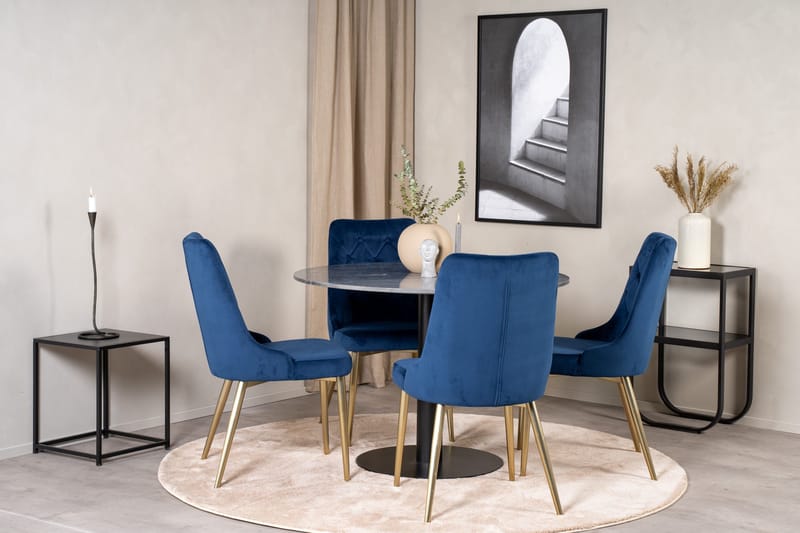 Estelle Matgrupp 106 cm Rund med 4 Velvet Deluxe stolar - Svart - Möbler - Bord & matgrupper - Matgrupper