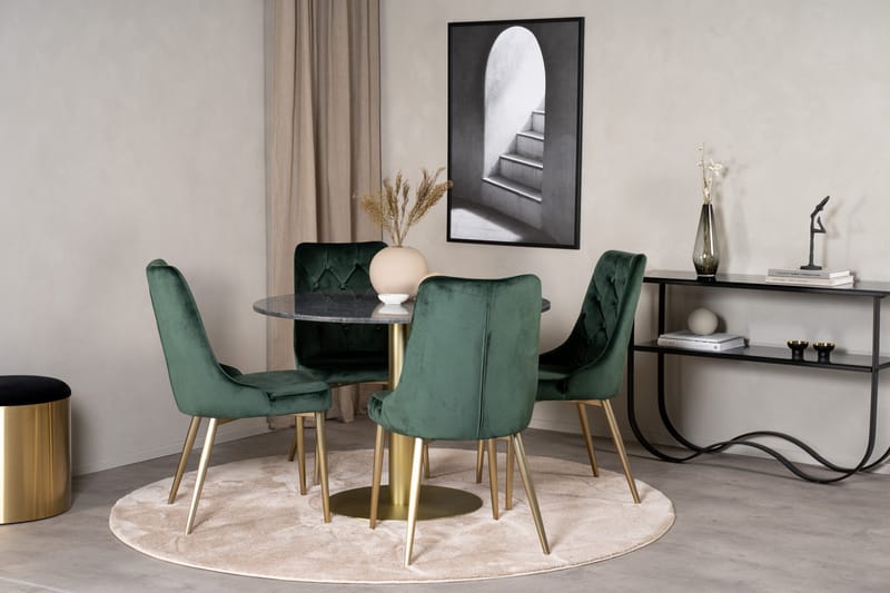 Estelle Matgrupp 106 cm Rund med 4 Velvet Deluxe stolar - Svart/Guld - Möbler - Bord & matgrupper - Matgrupper