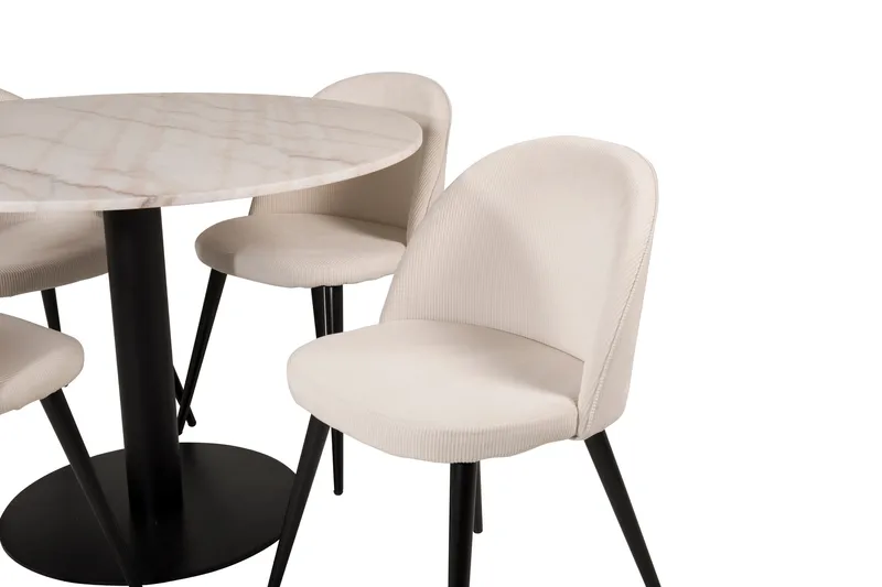 Estelle Matgrupp 106 cm Rund med 4 Velvet stolar - Beige - Möbler - Bord & matgrupper - Matgrupper