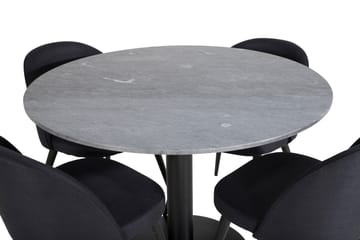 Estelle Matgrupp 106 cm Rund med 4 Velvet stolar - Svart - Möbler - Bord & matgrupper - Matgrupper