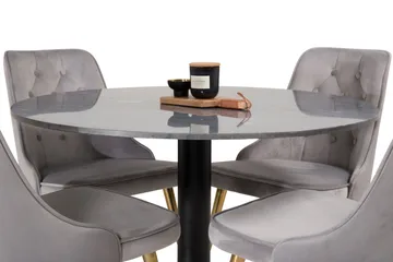 Estelle Matgrupp 106 cm Rund med 4 Velvet stolar - Svart/Guld - Möbler - Bord & matgrupper - Matgrupper