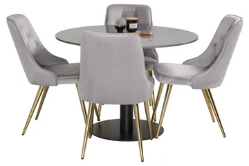 Estelle Matgrupp 106 cm Rund med 4 Velvet stolar - Svart/Guld - Möbler - Bord & matgrupper - Matgrupper