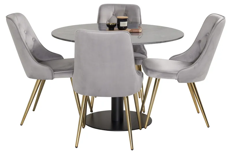 Estelle Matgrupp 106 cm Rund med 4 Velvet stolar - Svart/Guld - Möbler - Bord & matgrupper - Matgrupper