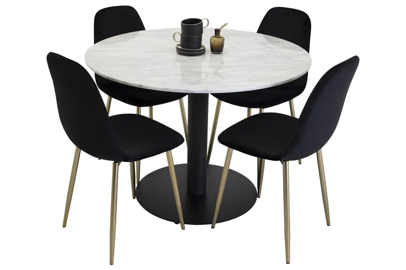 Estelle Matgrupp 106 cm Rund med 4 Polar stolar, Svart/Guld