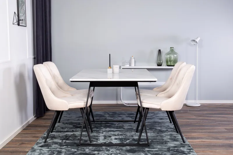 Estelle Matgrupp 140 cm Rektangulär med 4 Velvet Deluxe stolar - Beige - Möbler - Bord & matgrupper - Matgrupper