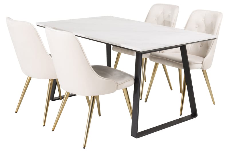 Estelle Matgrupp 140 cm Rektangulär med 4 Velvet Deluxe stolar - Beige - M�öbler - Bord & matgrupper - Matgrupper