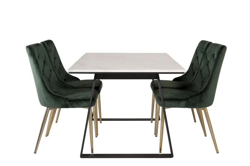 Estelle Matgrupp 140 cm Rektangulär med 4 Velvet Deluxe stolar, Svart/Guld
