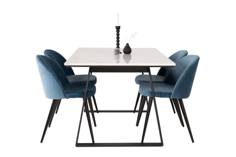 Estelle Matgrupp 140 cm Rektangulär med 4 Velvet stolar - Svart - Möbler - Bord & matgrupper - Matgrupper