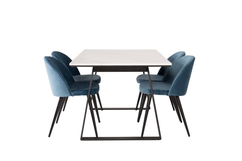 Estelle Matgrupp 140 cm Rektangulär med 4 Velvet stolar - Svart - Möbler - Bord & matgrupper - Matgrupper