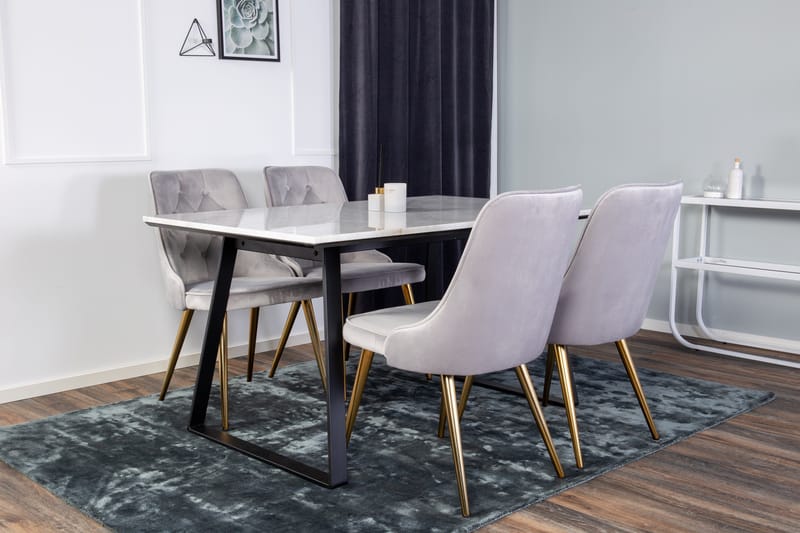 Estelle Matgrupp 140 cm Rektangulär med 4 Velvet stolar - Svart/Guld - Möbler - Bord & matgrupper - Matgrupper