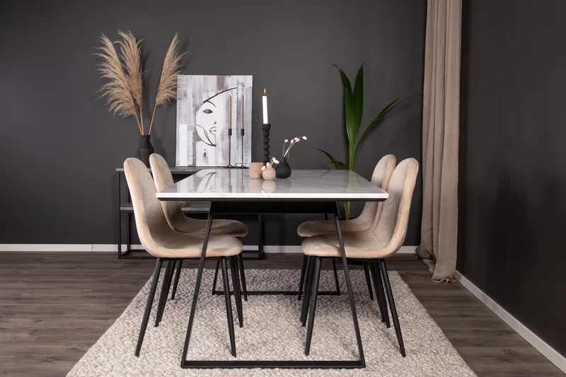 Estelle Matgrupp 140 cm Rektangulär med 4 Polar stolar - Beige - Möbler - Bord & matgrupper - Matgrupper