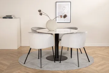 Estelle Rund Matgrupp 106 cm med 4 Berit Matstolar - ljusgrått sammetstyg - Möbler - Bord & matgrupper - Matgrupper