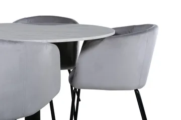 Estelle Rund Matgrupp 106 cm med 4 Berit Matstolar - ljusgrått sammetstyg - Möbler - Bord & matgrupper - Matgrupper