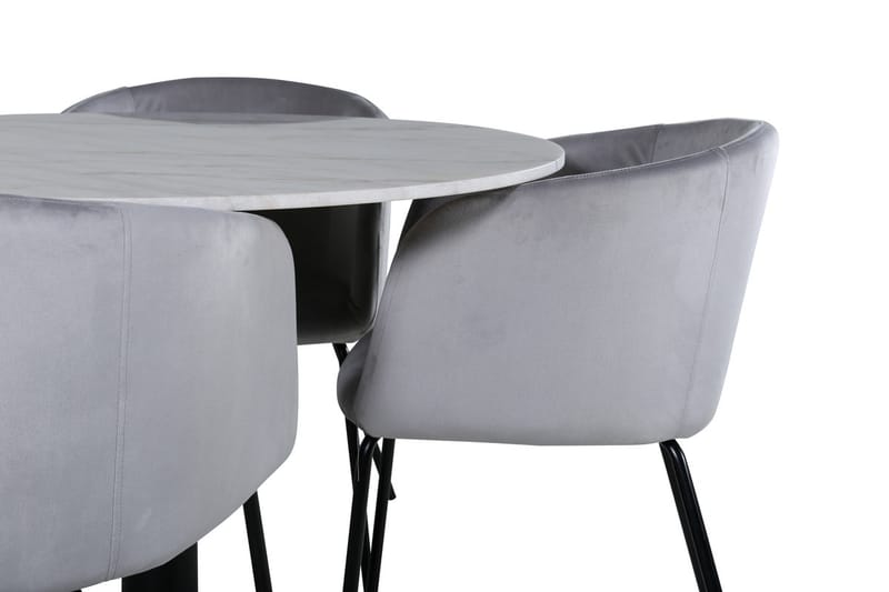 Estelle Rund Matgrupp 106 cm med 4 Berit Matstolar - ljusgrått sammetstyg - Möbler - Bord & matgrupper - Matgrupper