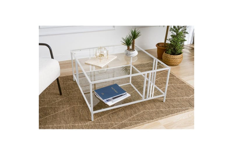 Ezer Soffbord 80 cm, Vit/Transparent