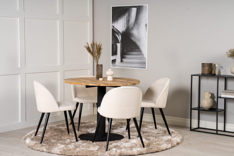 Ezra Matgrupp 100 cm Rund med 4 Sedavi Stolar - Beige - Möbler - Bord & matgrupper - Matgrupper