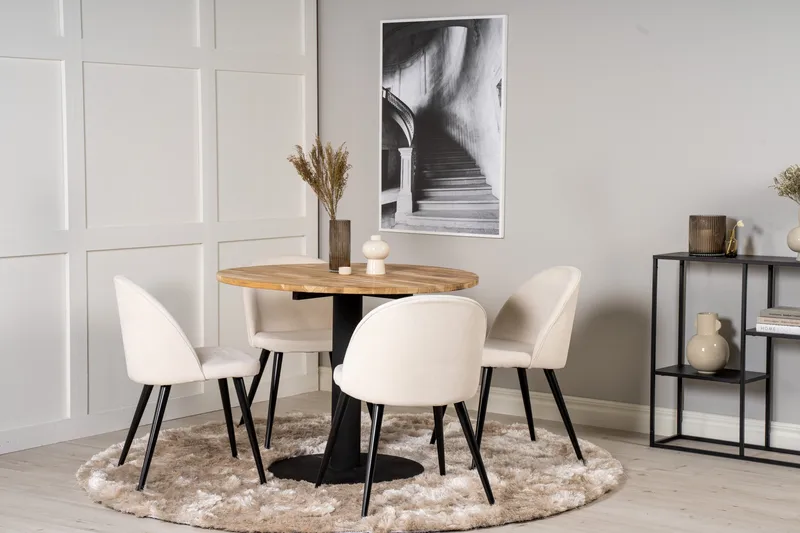Ezra Matgrupp 100 cm Rund med 4 Sedavi Stolar - Beige - Möbler - Bord & matgrupper - Matgrupper