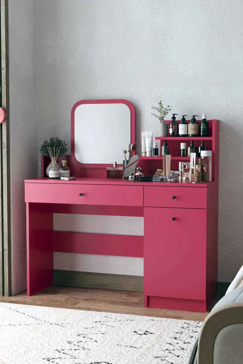 Fabrony Sminkbord med spegel 124 cm - Hallon - Möbler - Bord & matgrupper - Sminkbord & toalettbord