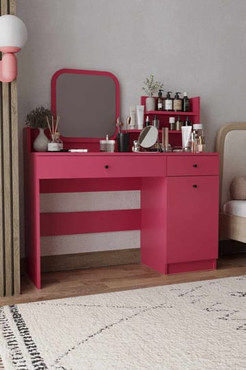 Fabrony Sminkbord med spegel 124 cm - Hallon - Möbler - Bord & matgrupper - Sminkbord & toalettbord