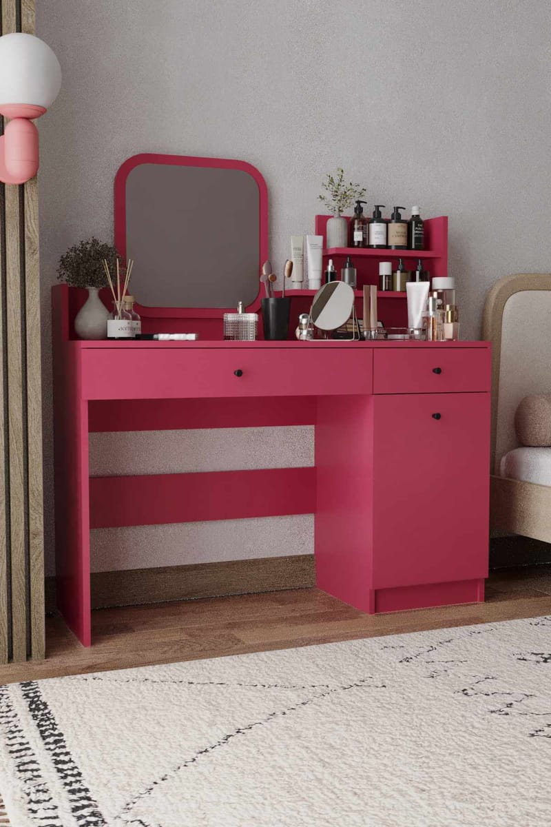 Fabrony Sminkbord med spegel 124 cm - Hallon - Möbler - Bord & matgrupper - Sminkbord & toalettbord