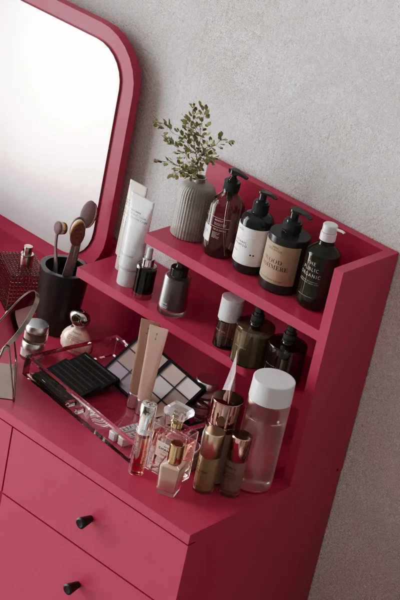 Fabrony Sminkbord med spegel 124 cm - Hallon - Möbler - Bord & matgrupper - Sminkbord & toalettbord