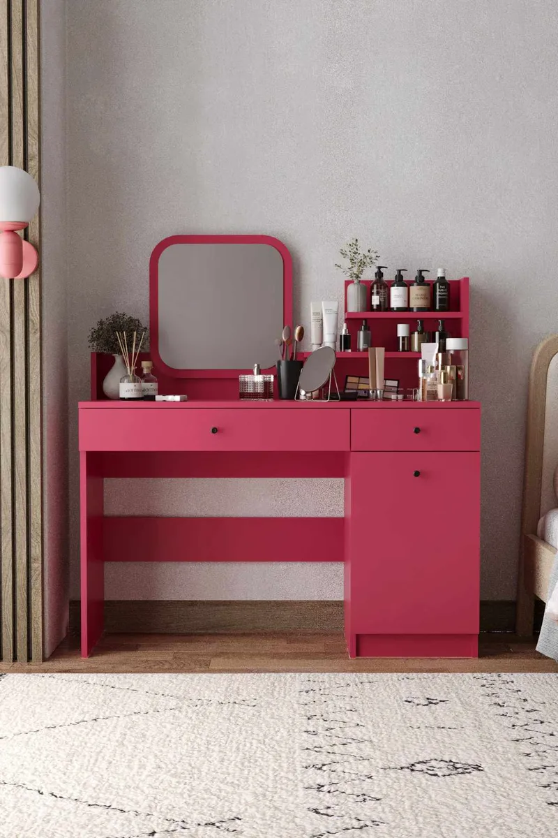 Fabrony Sminkbord med spegel 124 cm - Hallon - Möbler - Bord & matgrupper - Sminkbord & toalettbord