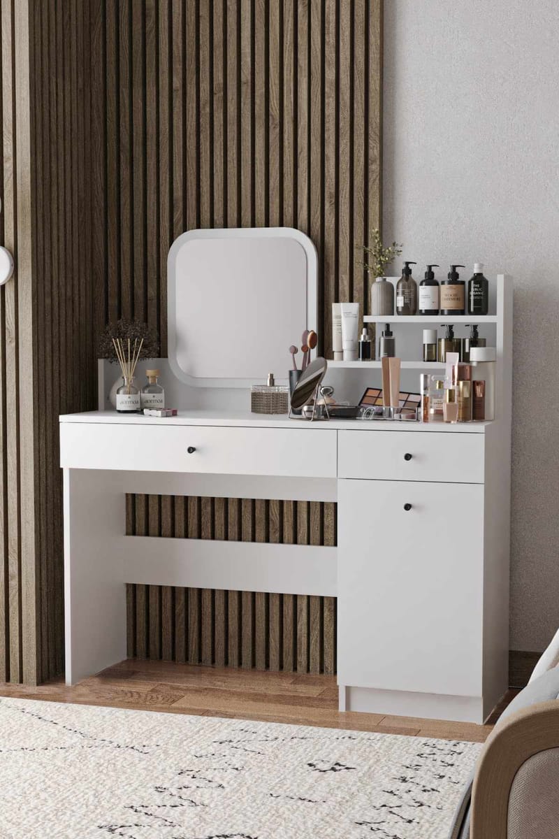 Fabrony Sminkbord med spegel 124 cm - Vit - Möbler - Bord & matgrupper - Sminkbord & toalettbord